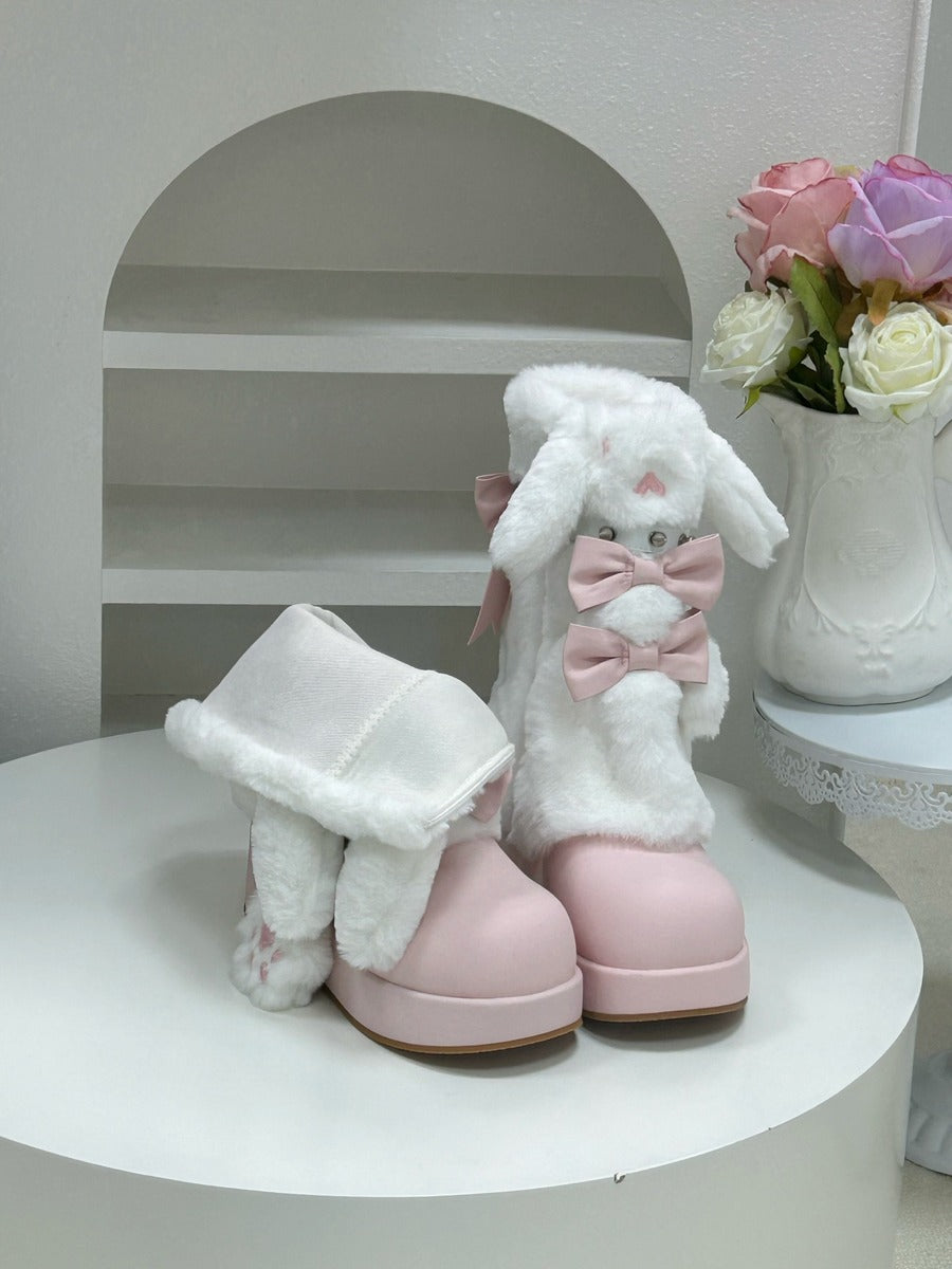 Pocket Cat Rabbit Ears Plush Winter Boots