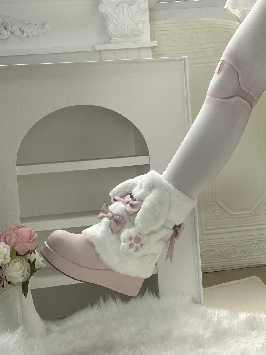 Pocket Cat Rabbit Ears Plush Winter Boots