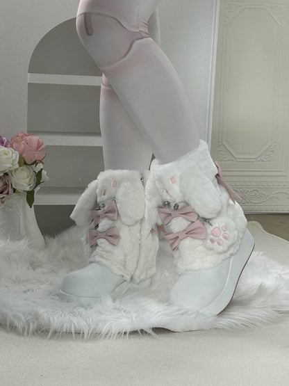 Pocket Cat Rabbit Ears Plush Winter Boots