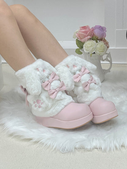 Pocket Cat Rabbit Ears Plush Winter Boots