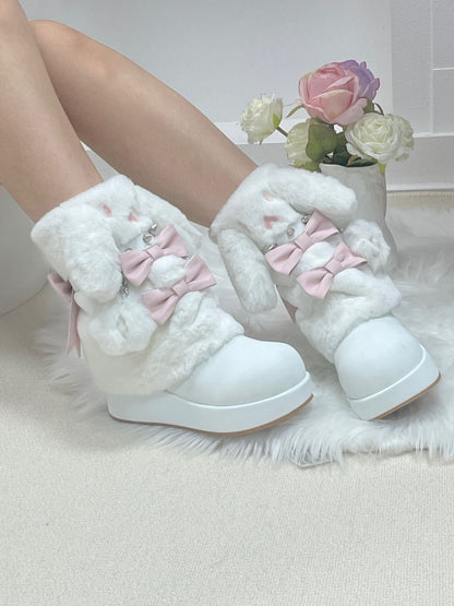 Pocket Cat Rabbit Ears Plush Winter Boots