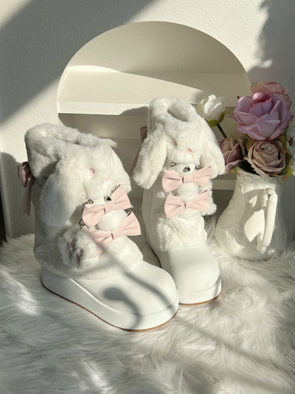Pocket Cat Rabbit Ears Plush Winter Boots