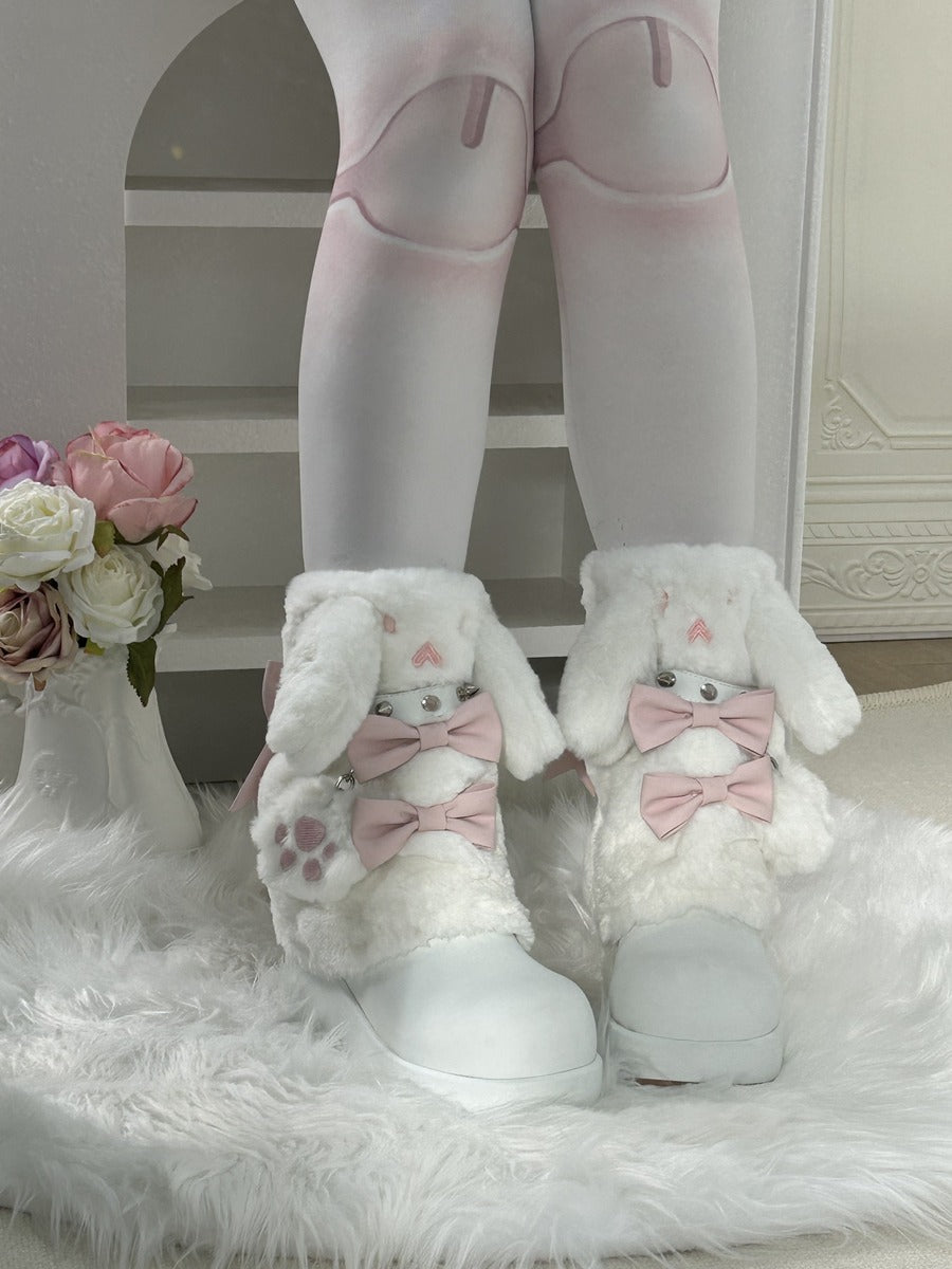 Pocket Cat Rabbit Ears Plush Winter Boots