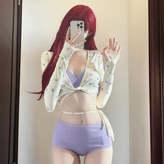 Purple Heart Bikinis Cover Up Three Piece Swimsuit