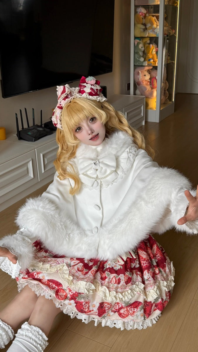 Rice Peach Plush Cat Ears Hooded Pink Blue White Cape Cloak
