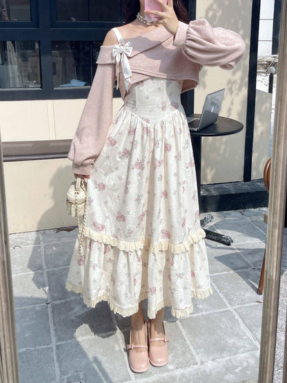 Ruellia Rose Floral Princess Strap Dress Jacket Two Piece Set