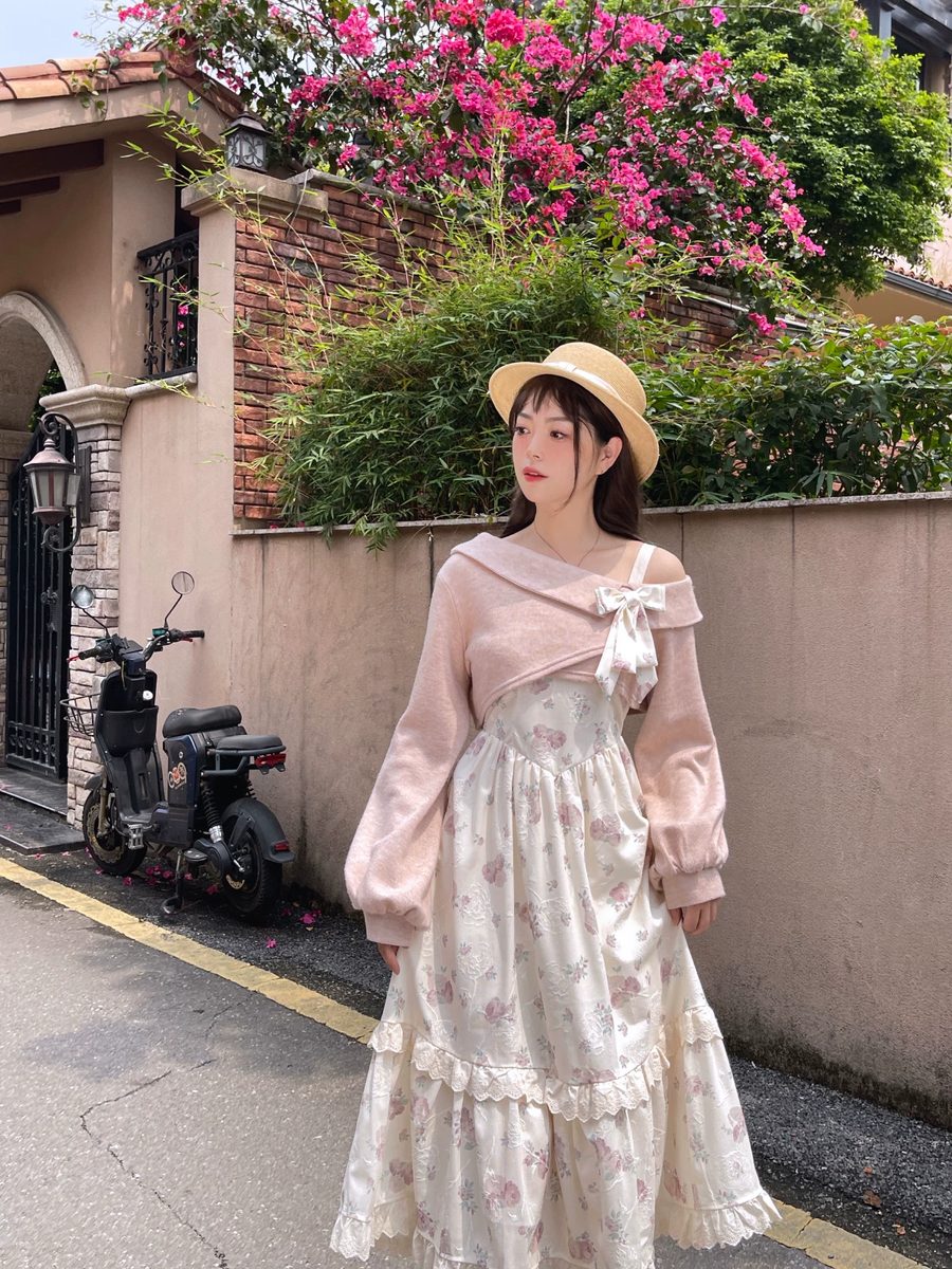 Ruellia Rose Floral Princess Strap Dress Jacket Two Piece Set