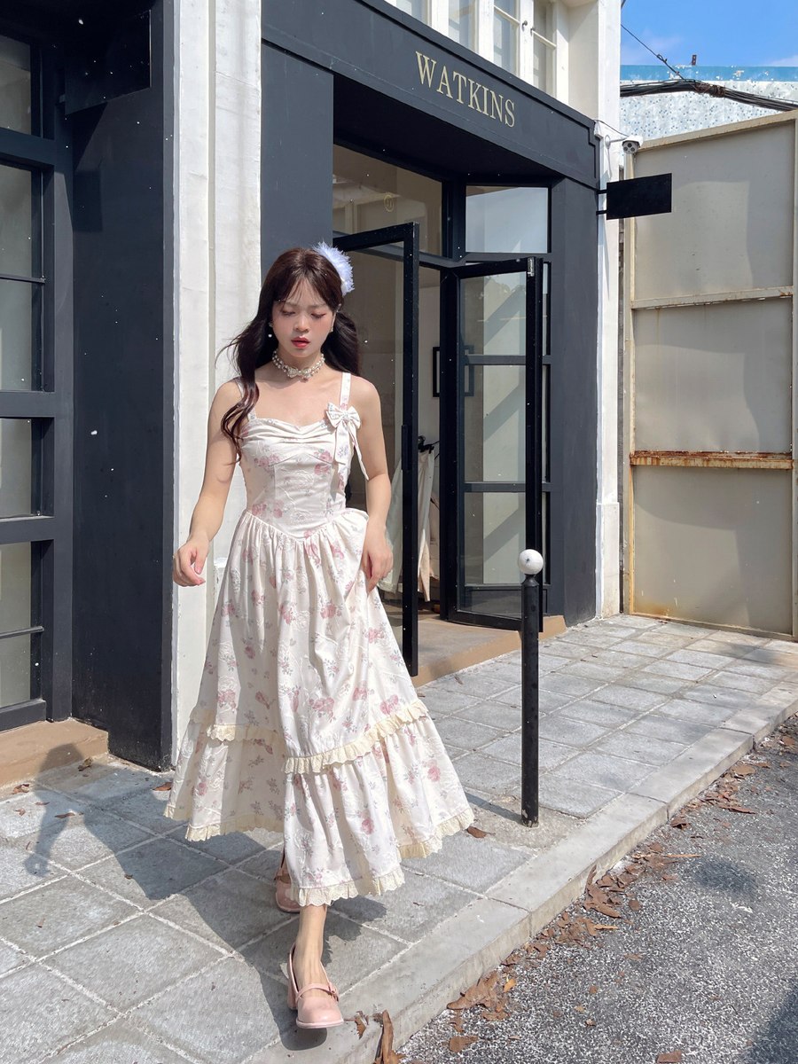 Ruellia Rose Floral Princess Strap Dress Jacket Two Piece Set