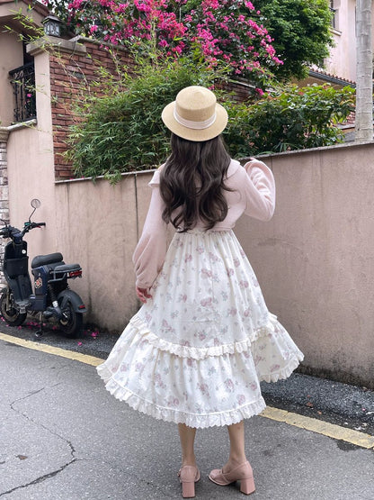 Ruellia Rose Floral Princess Strap Dress Jacket Two Piece Set