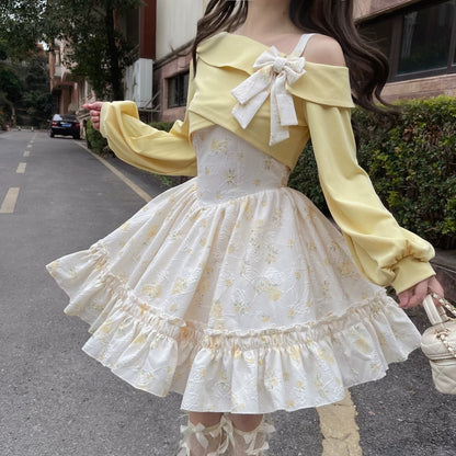 Ruellia Rose Floral Princess Strap Dress Jacket Two Piece Set