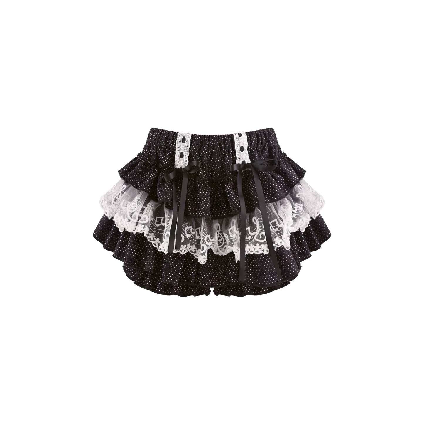 Black and white lace baby bloomers on a white background