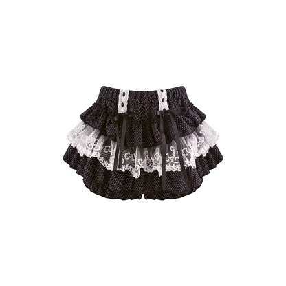 Black and white lace baby bloomers on a white background