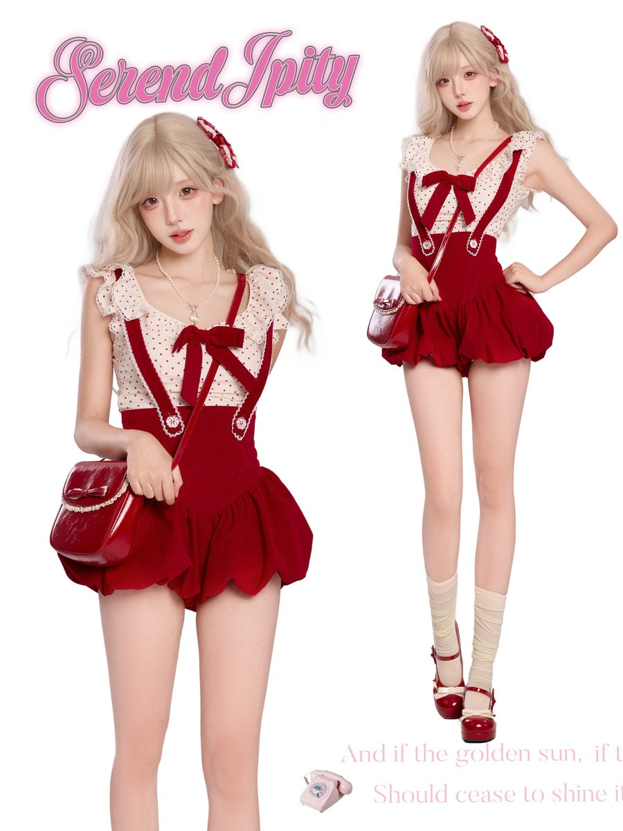 Two women wearing a red and white outfit