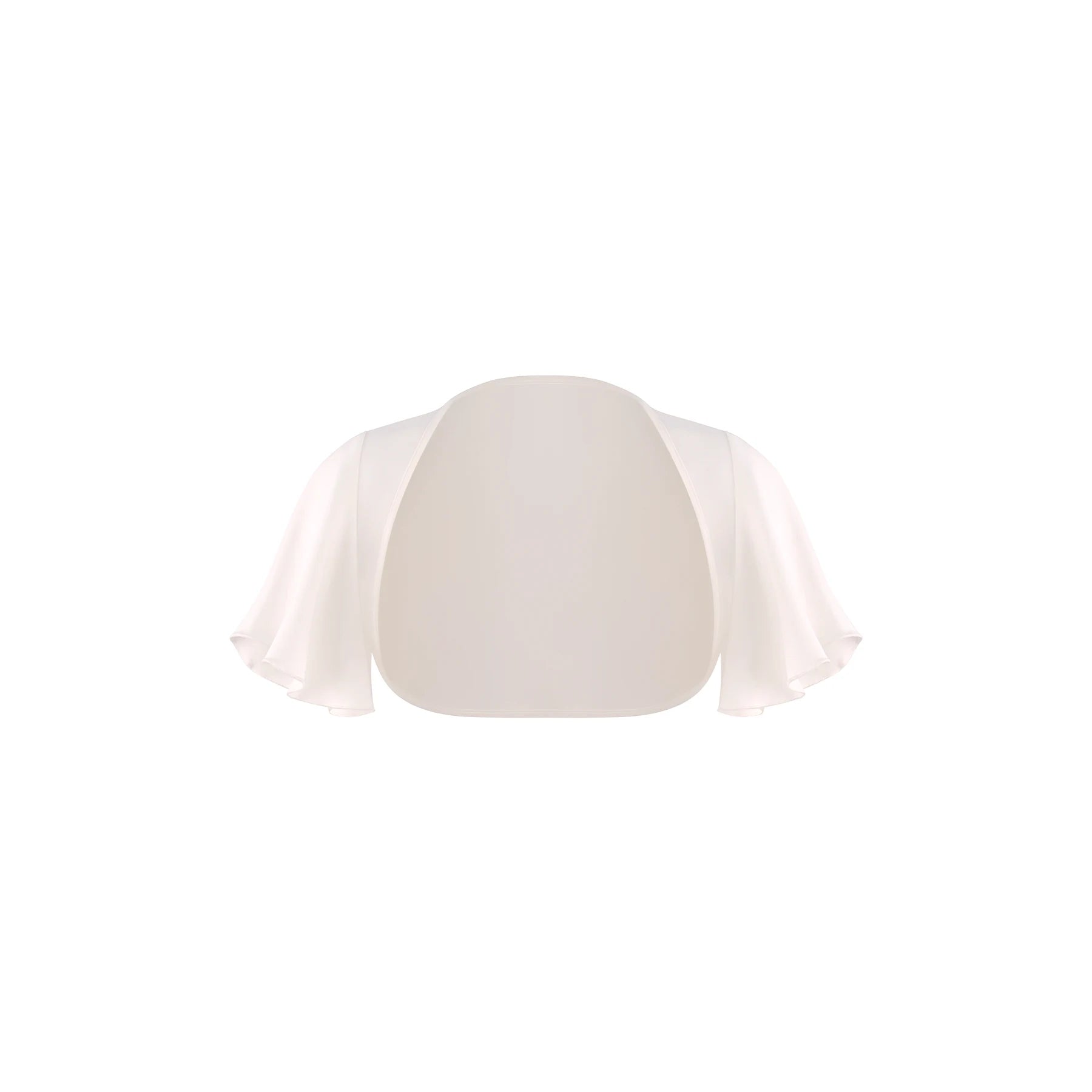 A cream-colored short-sleeve shrug or bolero jacket with a smooth satin-like finish, displayed on a plain white background.