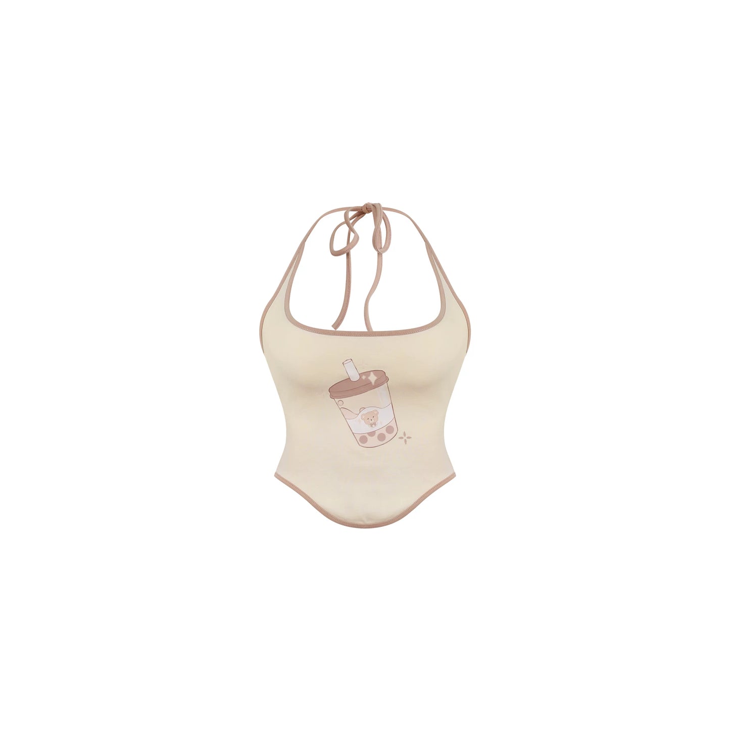 Beige swimsuit with a cup design on a white background