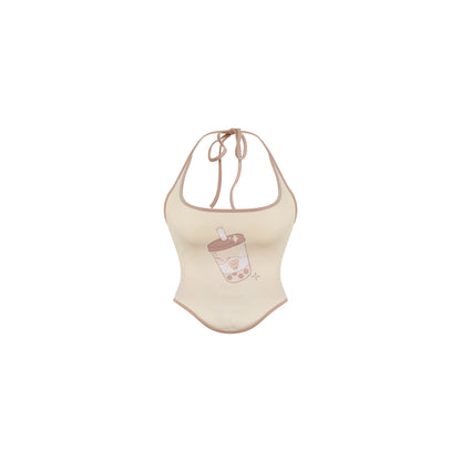 Beige swimsuit with a cup design on a white background