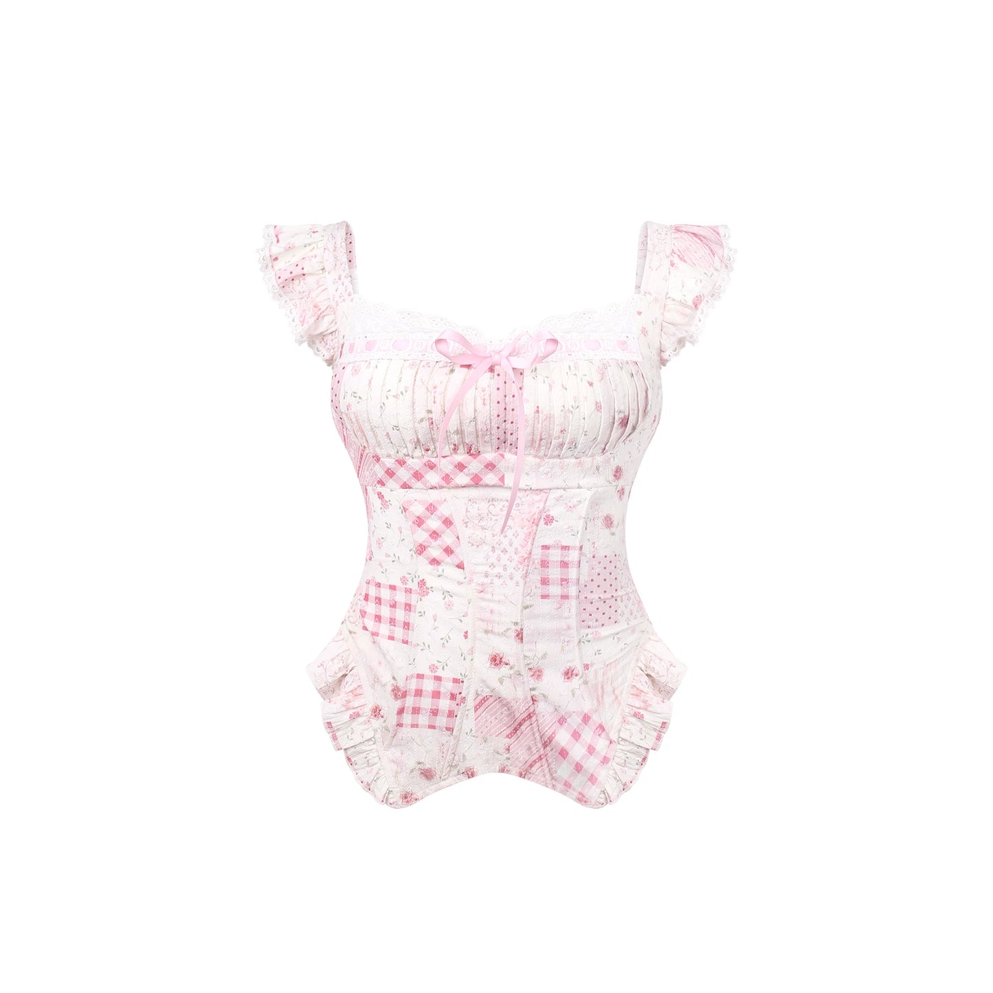 Pink and white checkered camisole on a white background