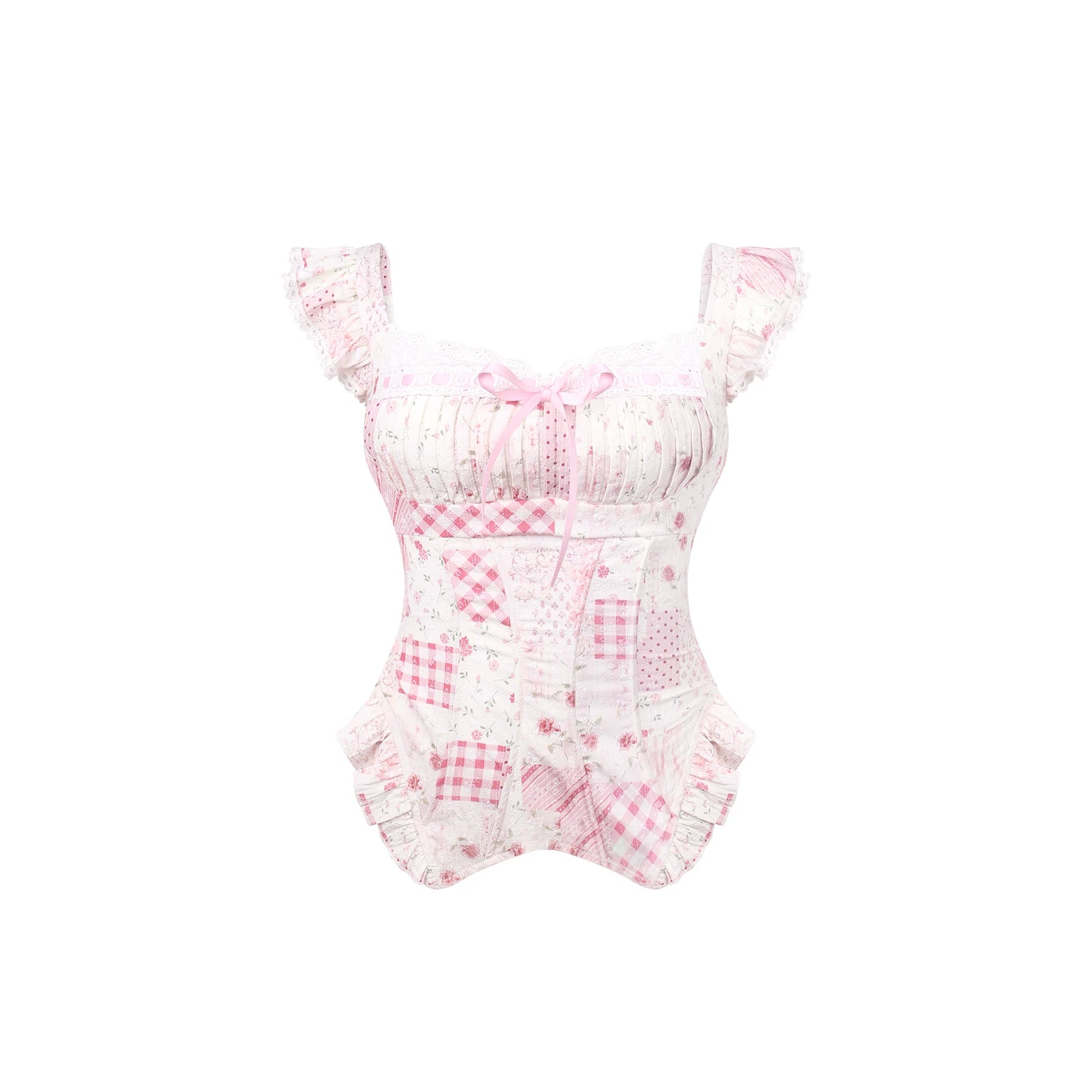 Pink and white checkered camisole on a white background