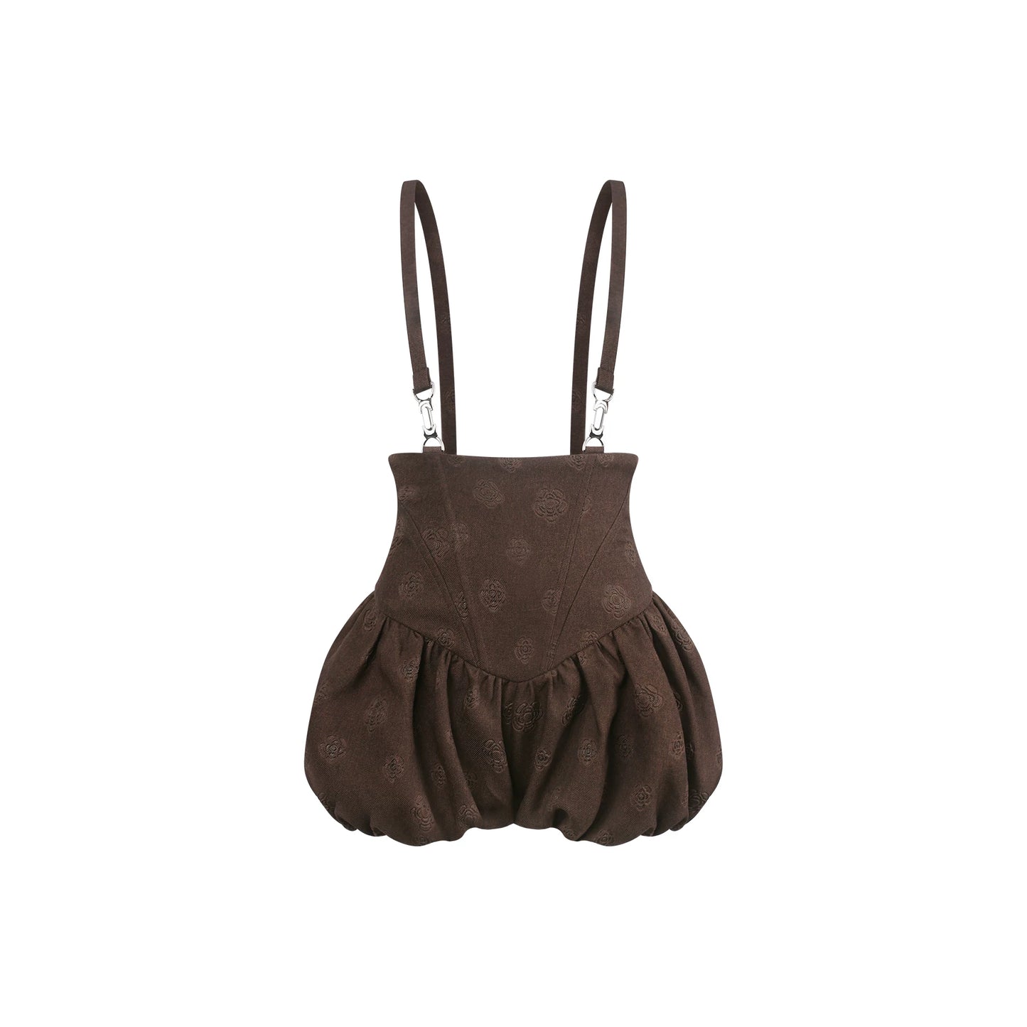 Brown romper with suspenders on a white background