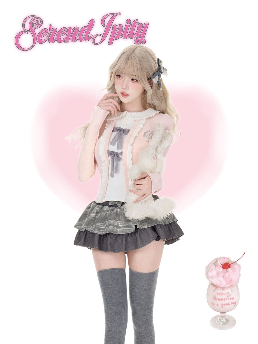 Serendipity College Sakura Academy Pink Top Gray Skirt Two Piece Set