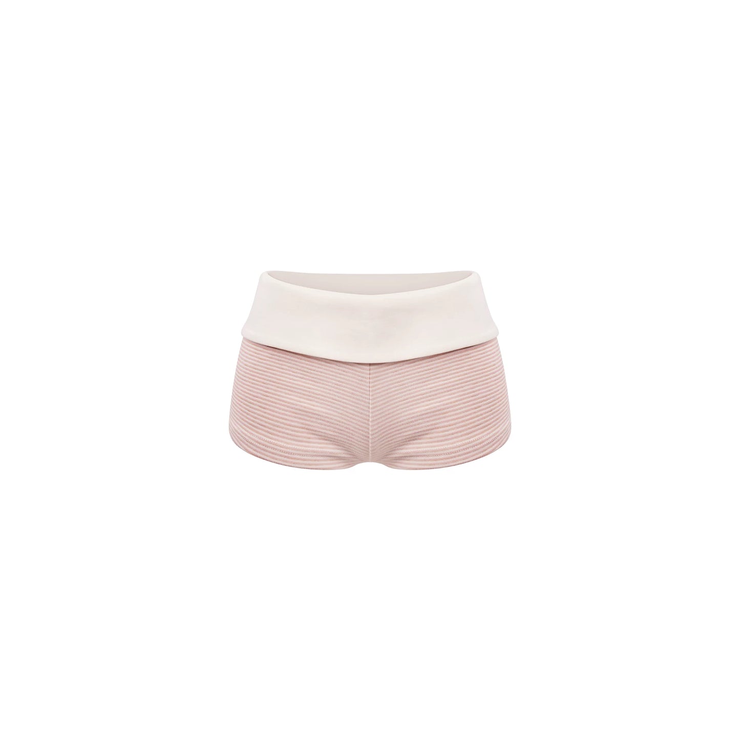 Pink shorts with a white top on a white background