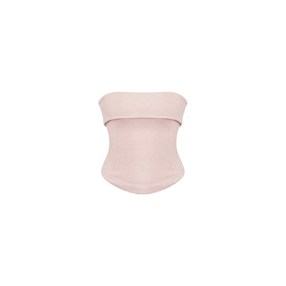 Pink strapless top on a white background