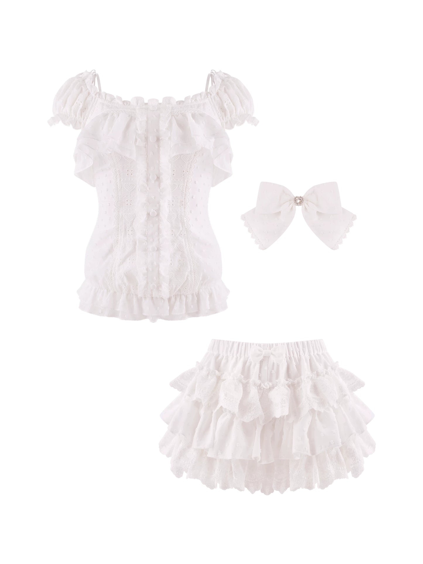 Serendipity Dream Weaver White Blouse Skirt Two Piece Set