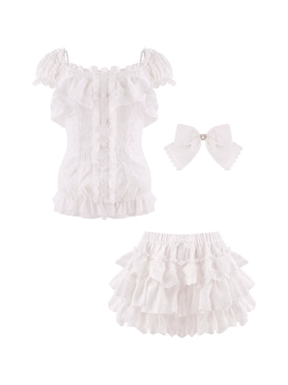 Serendipity Dream Weaver White Blouse Skirt Two Piece Set