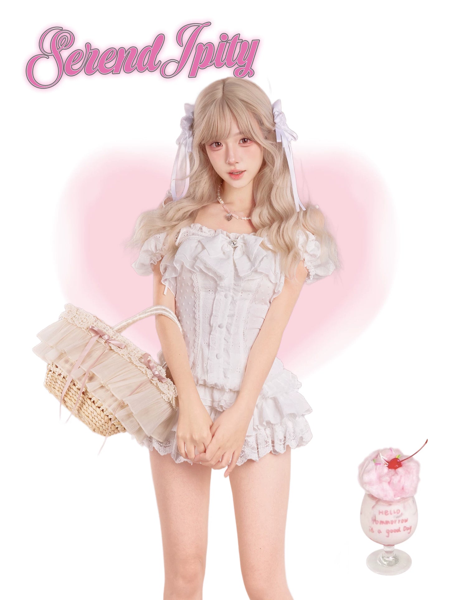 Serendipity Dream Weaver White Blouse Skirt Two Piece Set