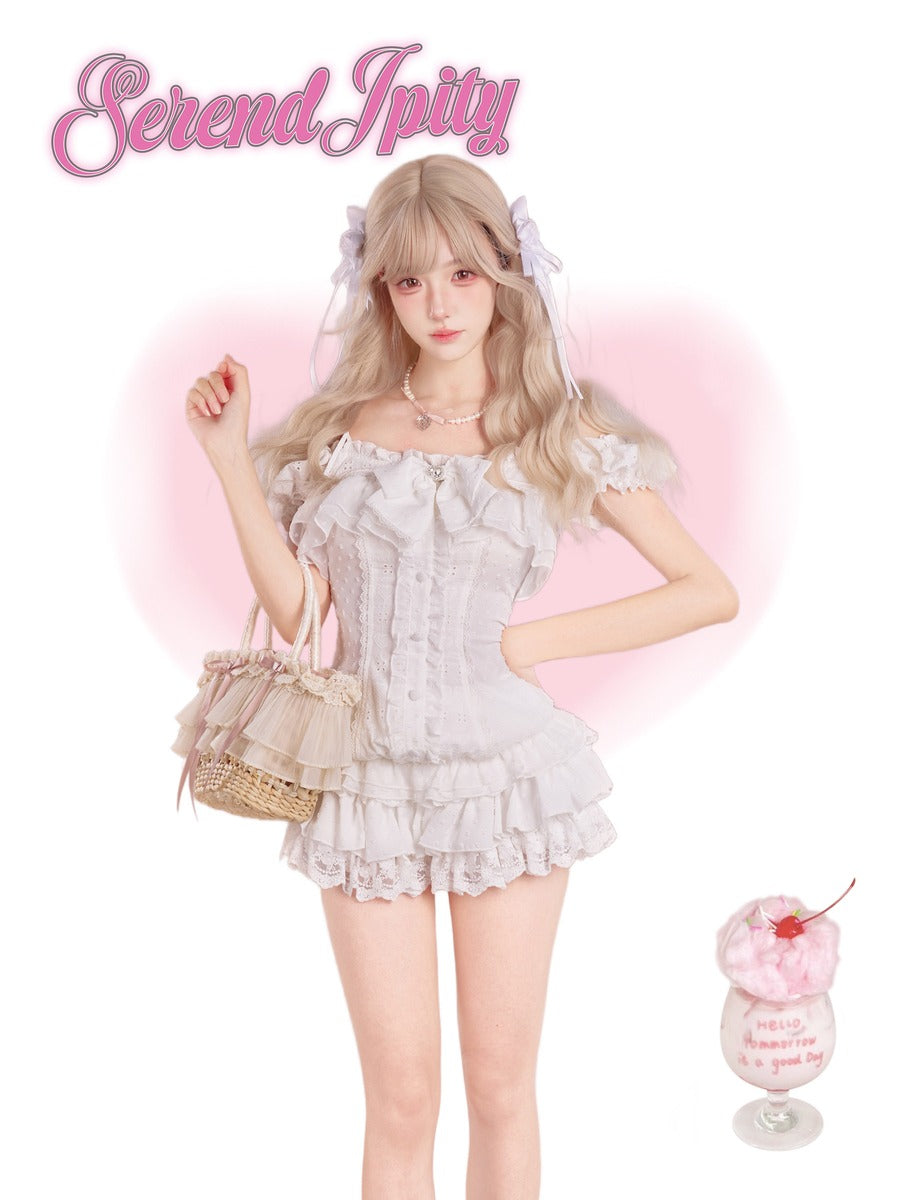 Serendipity Dream Weaver White Blouse Skirt Two Piece Set