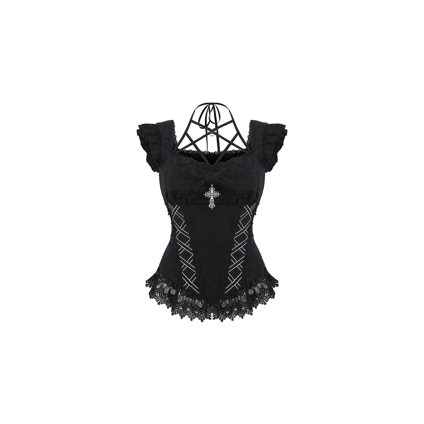 Serendipity Gothic Cross Shadow Black Cami Top Skirt Two Piece Set