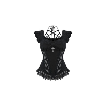 Serendipity Gothic Cross Shadow Black Cami Top Skirt Two Piece Set