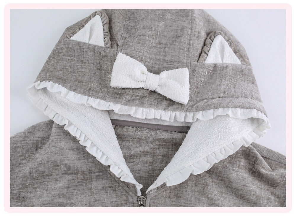 Serendipity Gray Cat Dimension Hoodie Skirt Two Piece Set