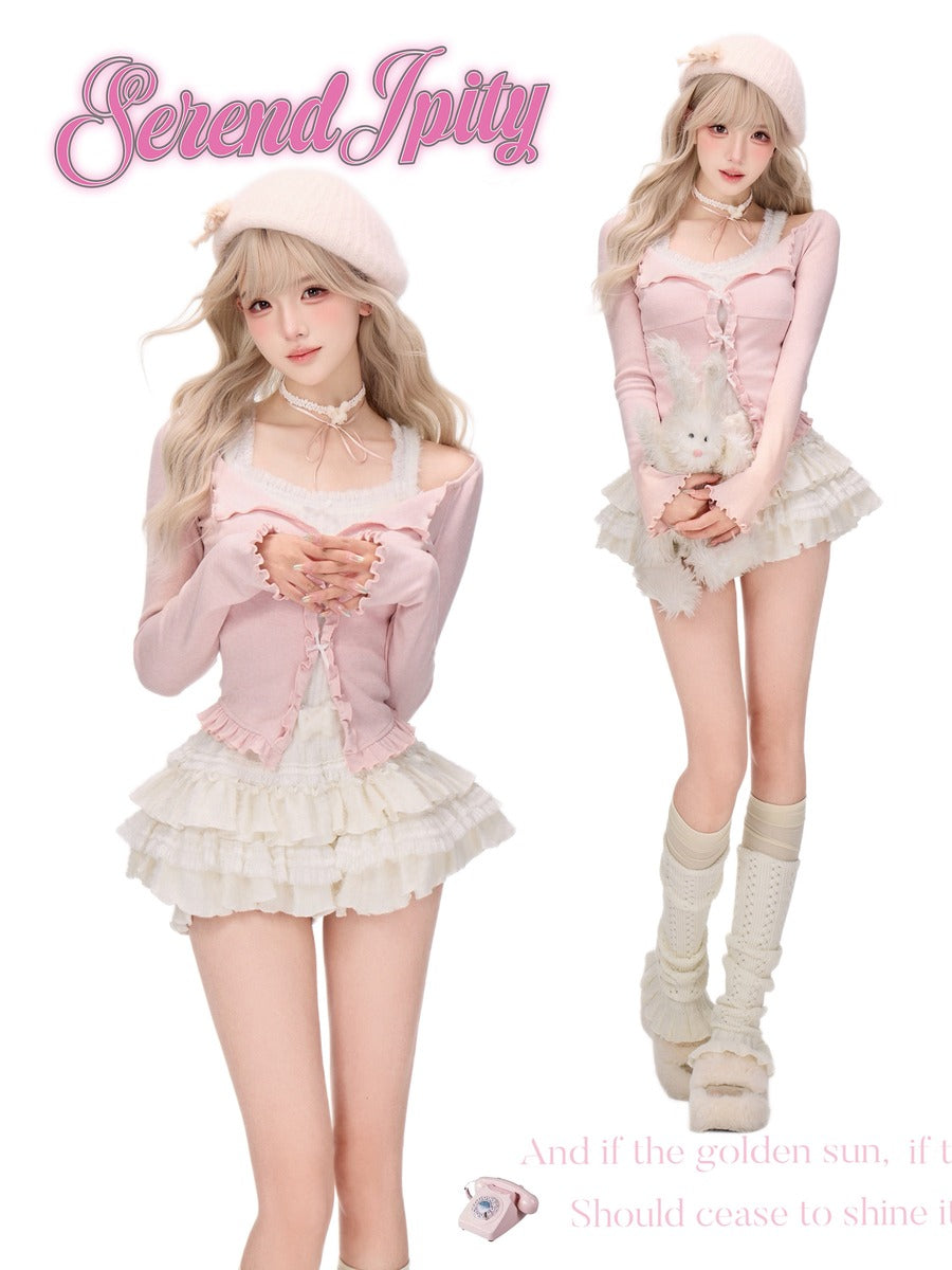 Serendipity Gummy Pink Top White Skirt Two Piece Set