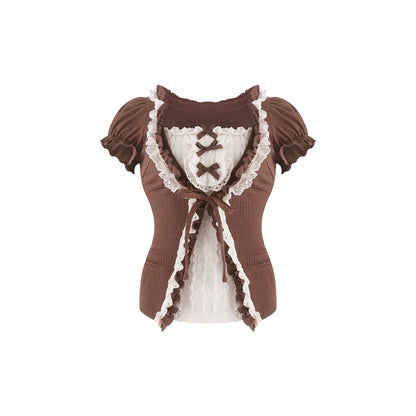 Serendipity Hazelnut Toffee Brown Blouse Skirt Two Piece Set