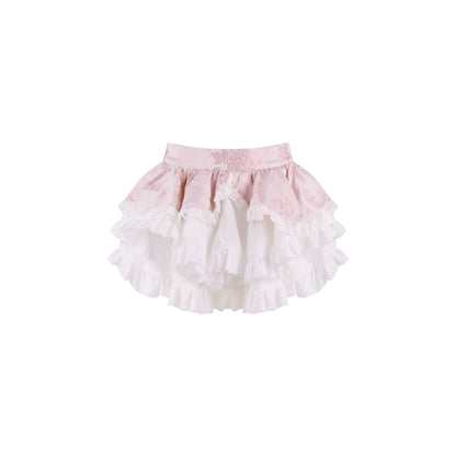 Pink and white ruffled skirt on a white background