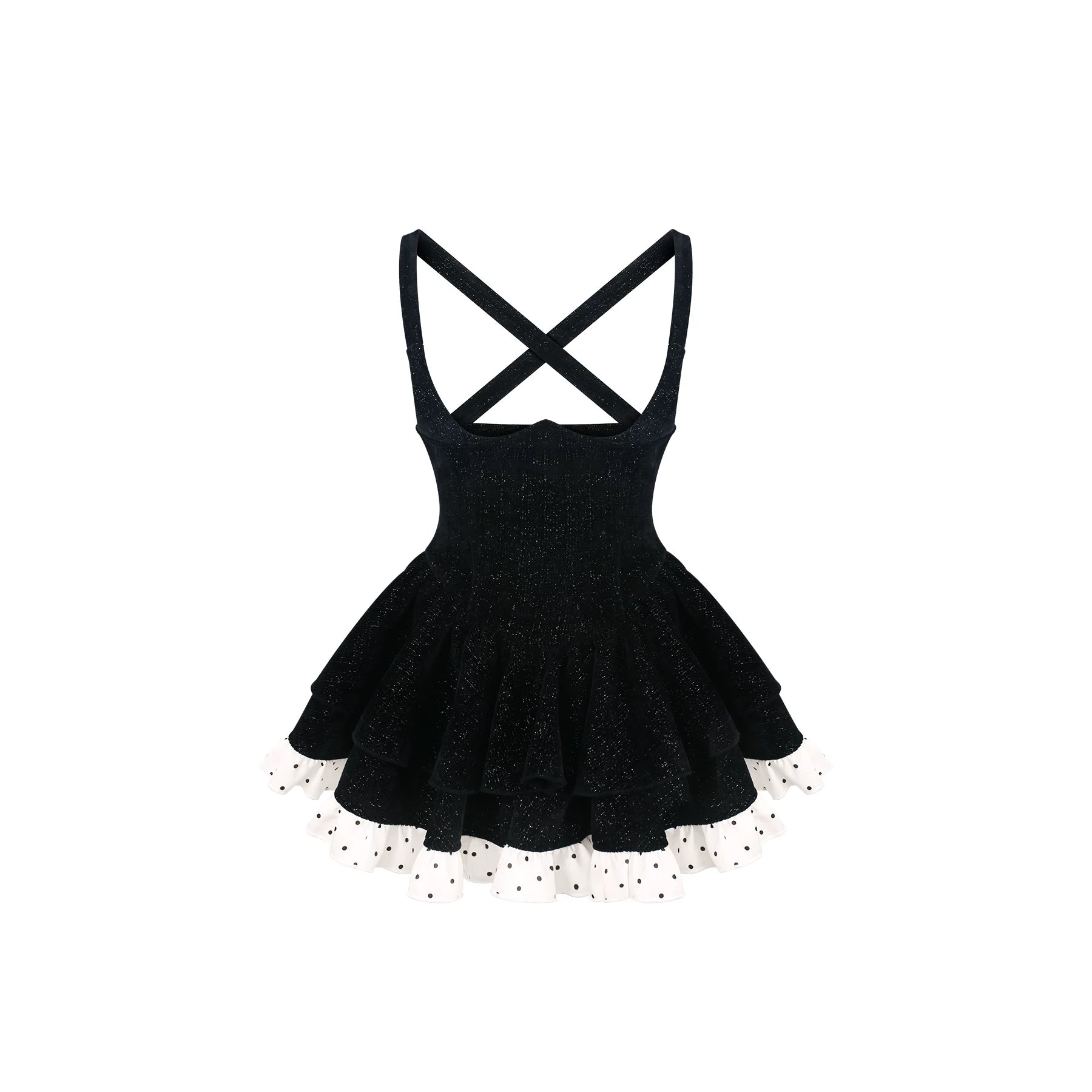 Black dress with criss-cross straps on a white background
