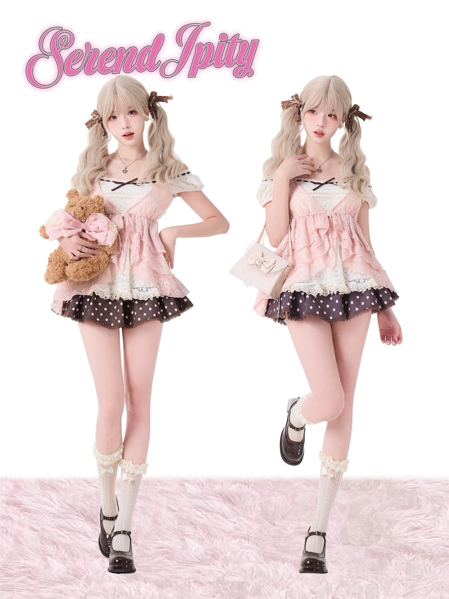 Two identical outfits worn by a person on a white background