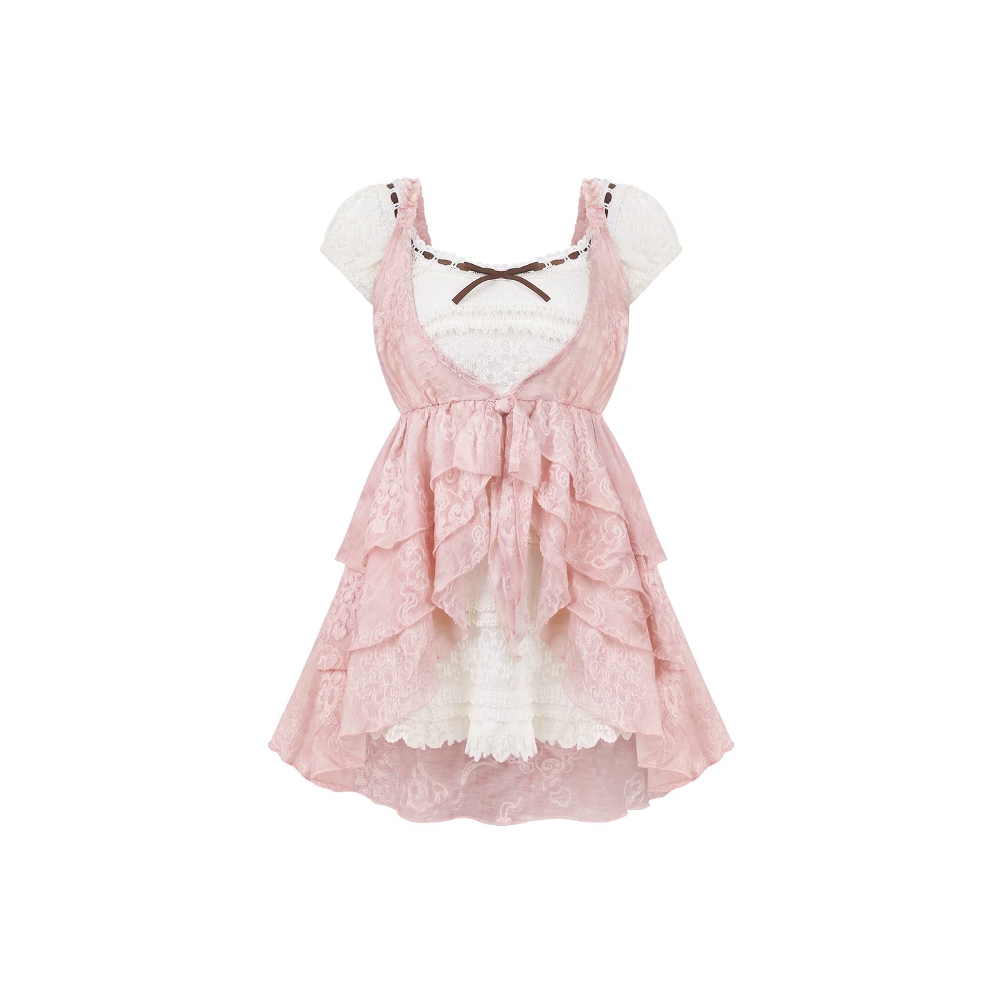 Pink lace dress with white sleeves on a white background