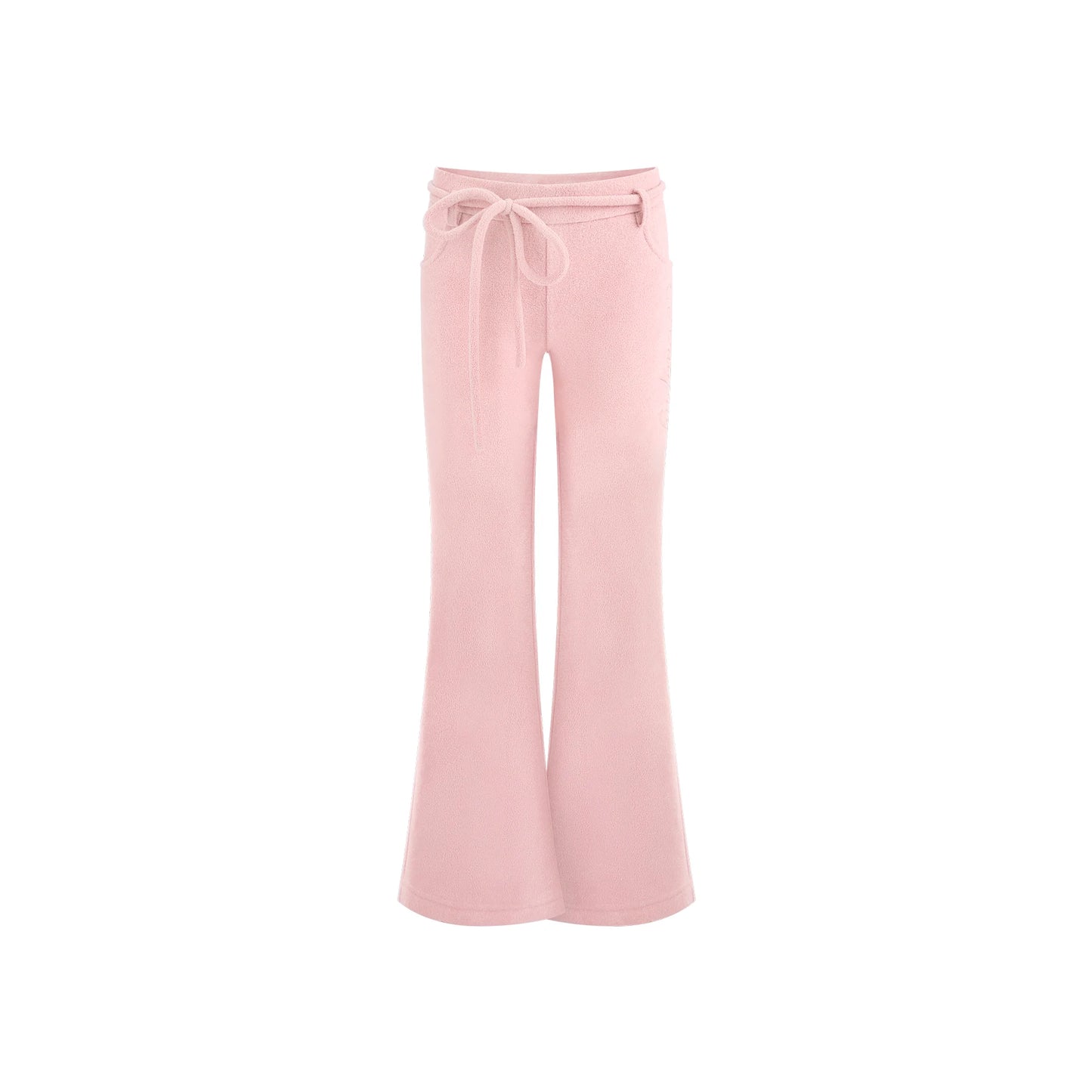 Light pink wide-leg pants with a drawstring waist, displayed on a clean white background.