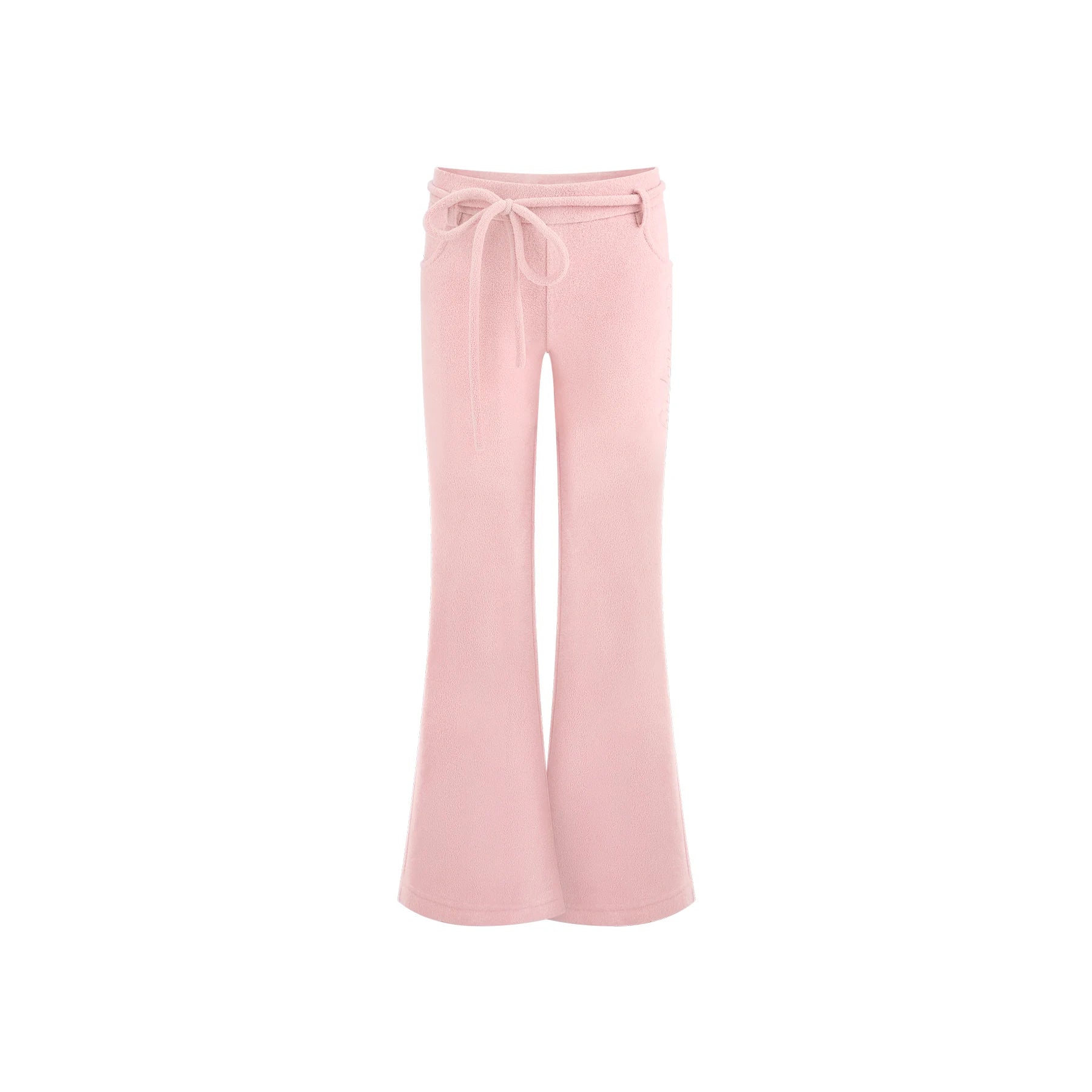 Light pink wide-leg pants with a drawstring waist, displayed on a clean white background.