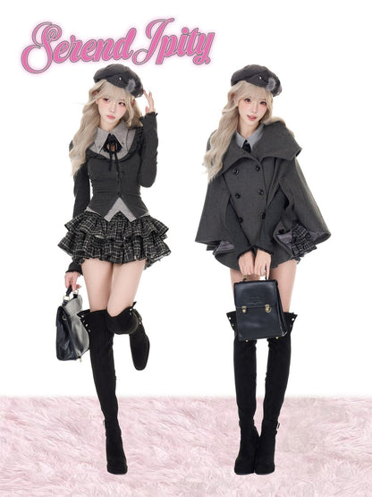 Serendipity Night Talk Black Top Cape Skirt Three Piece Set