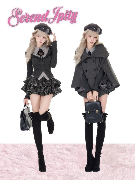 Serendipity Night Talk Black Top Cape Skirt Three Piece Set
