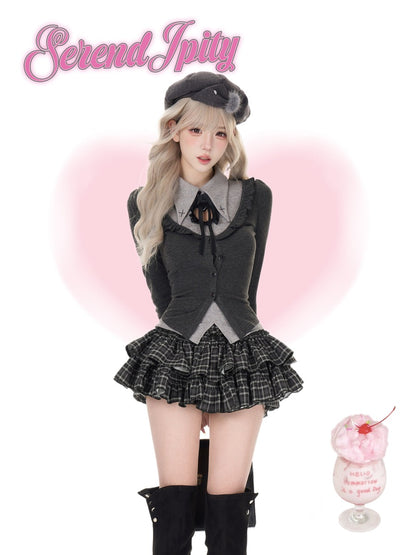 Serendipity Night Talk Black Top Cape Skirt Three Piece Set