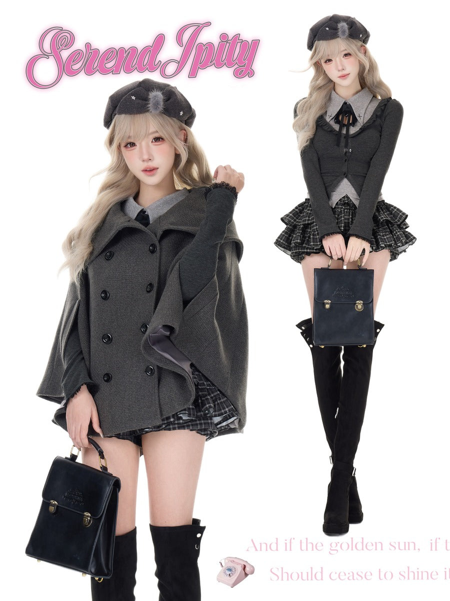 Serendipity Night Talk Black Top Cape Skirt Three Piece Set
