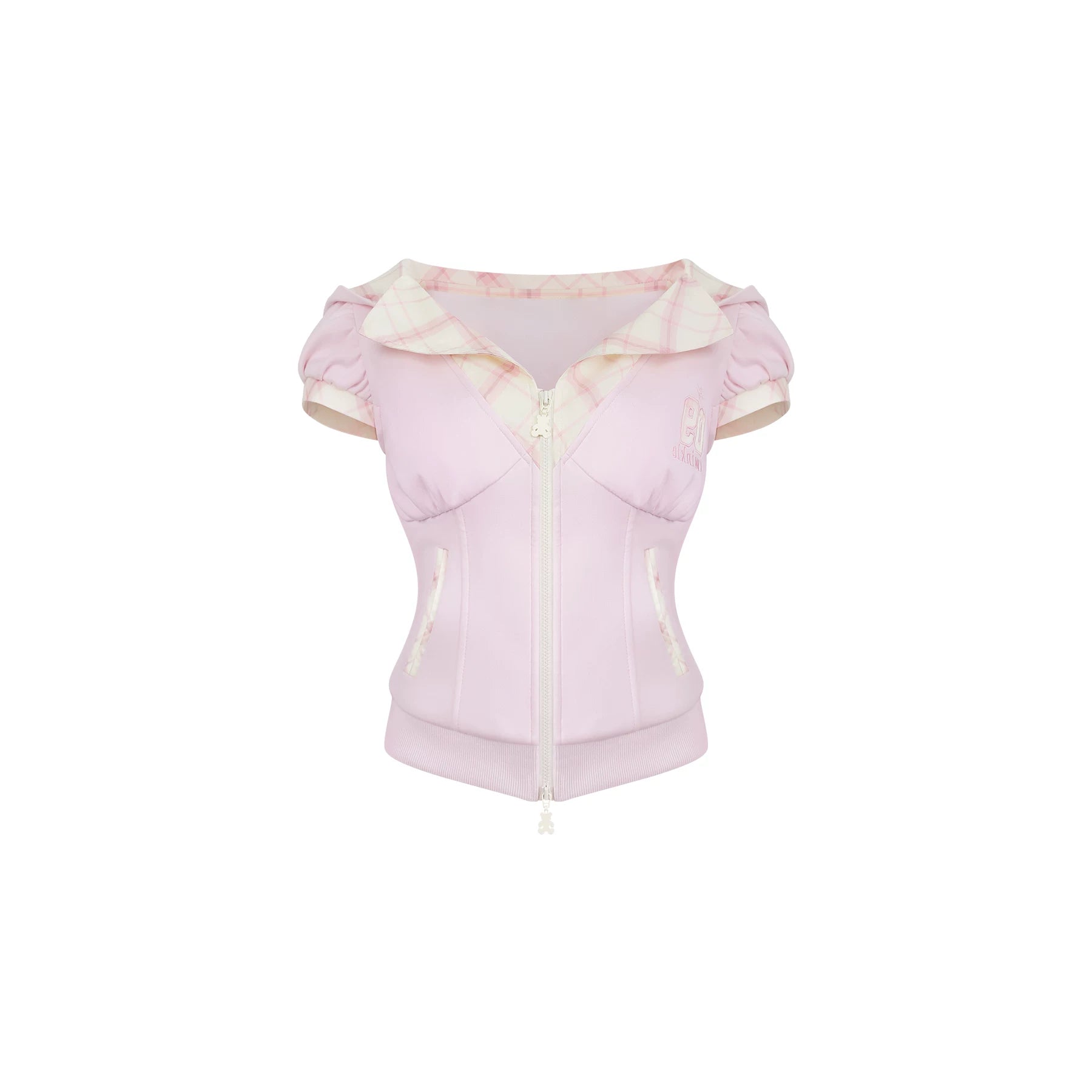 Pink top with floral pattern on a white background