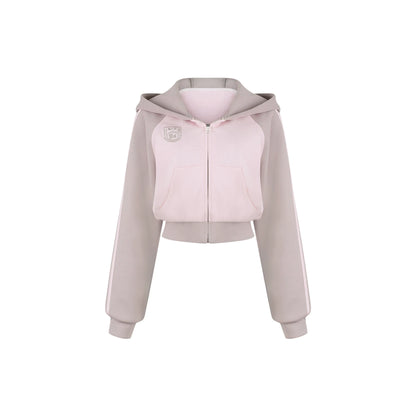 Two-tone gray and pink hoodie on a white background