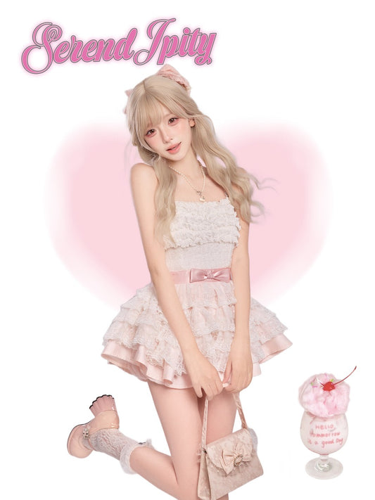 Person in a pink dress on a white background