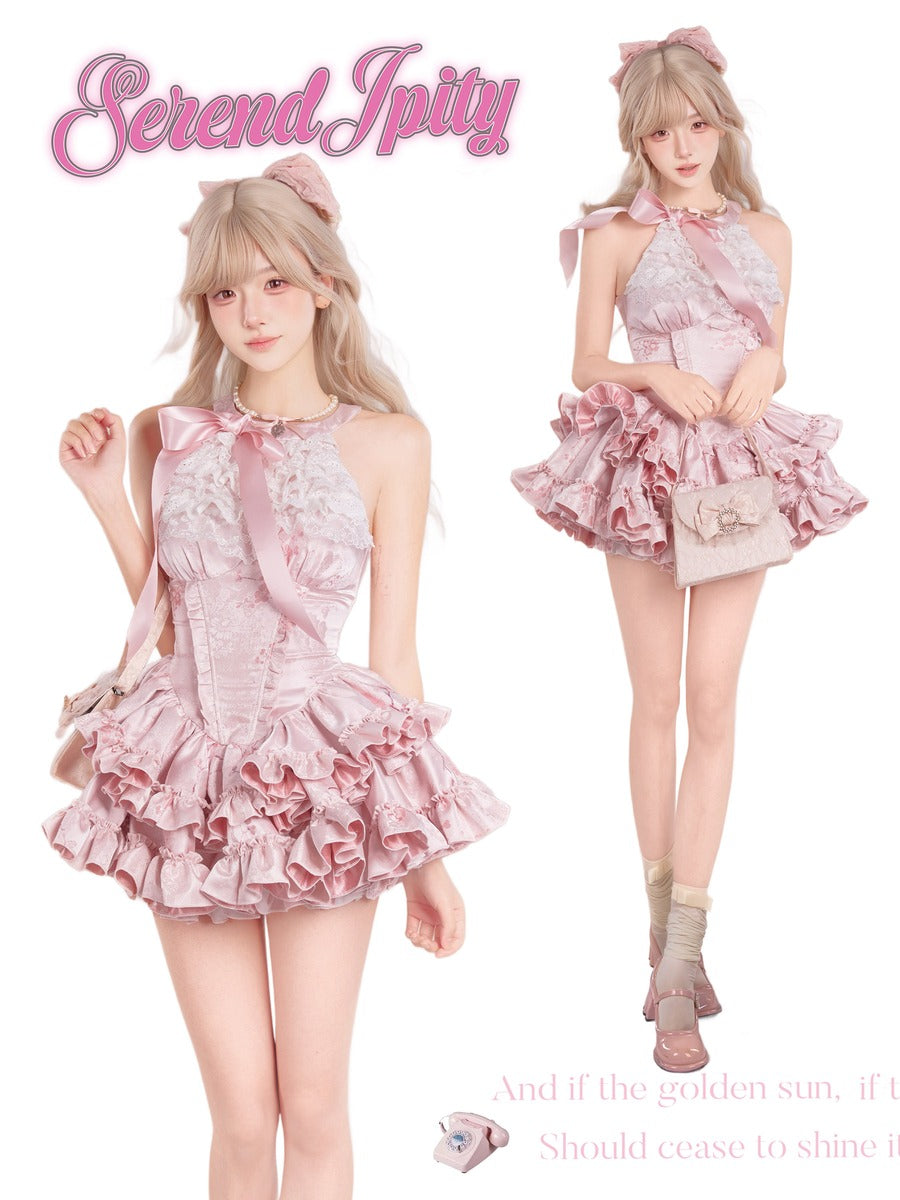 Serendipity Thousand Gold Full Bloom Pink Dress Shorts Two Piece Set