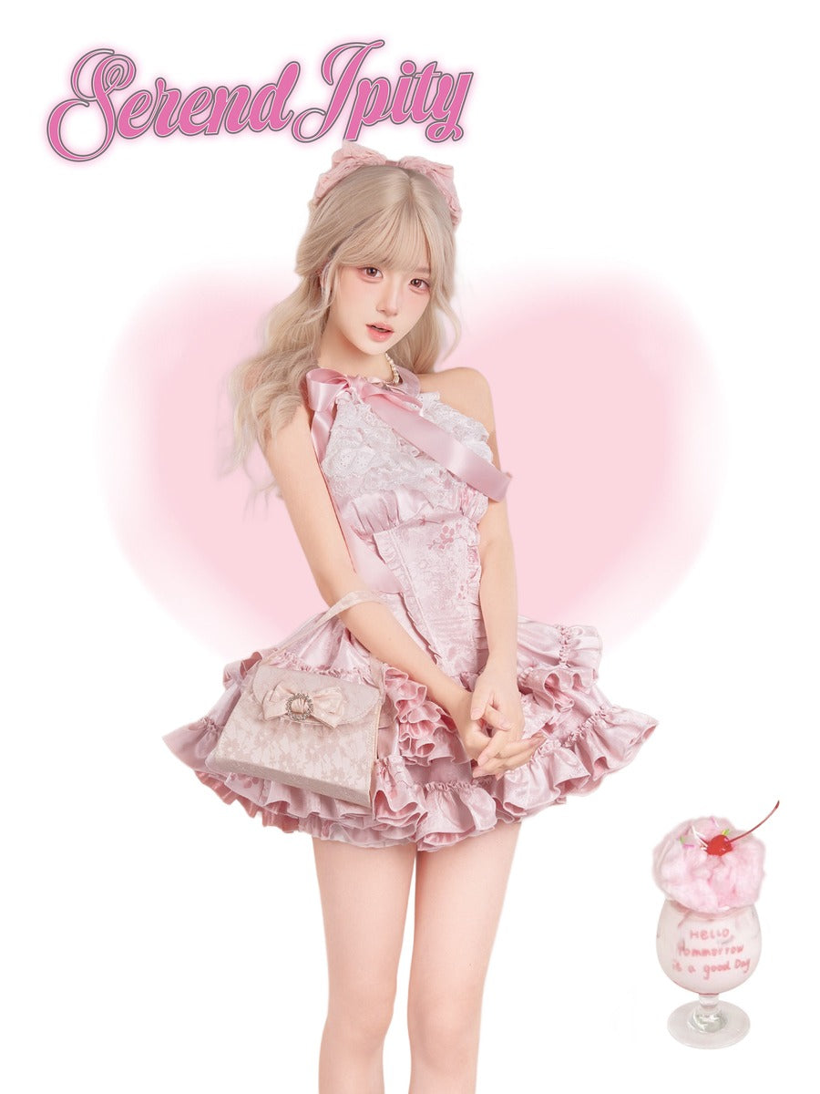 Serendipity Thousand Gold Full Bloom Pink Dress Shorts Two Piece Set
